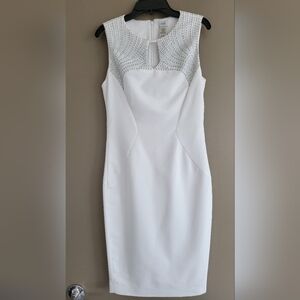 Cache Silver Studded White Cocktail Dress (Size 0)